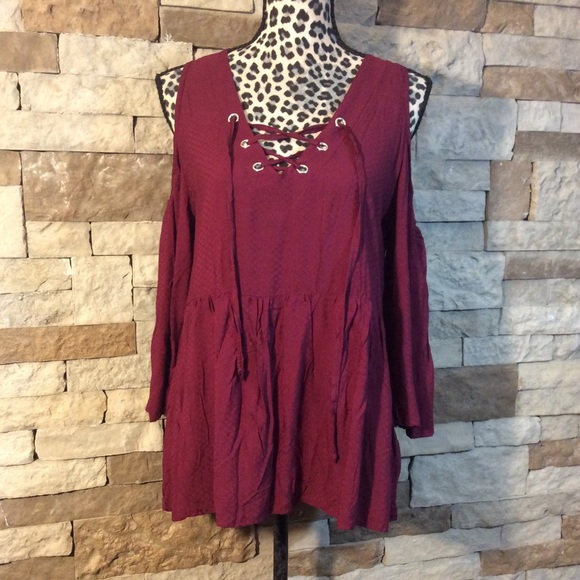Xhilaration Tops - NWOT Tie Up Dark Burgundy Top